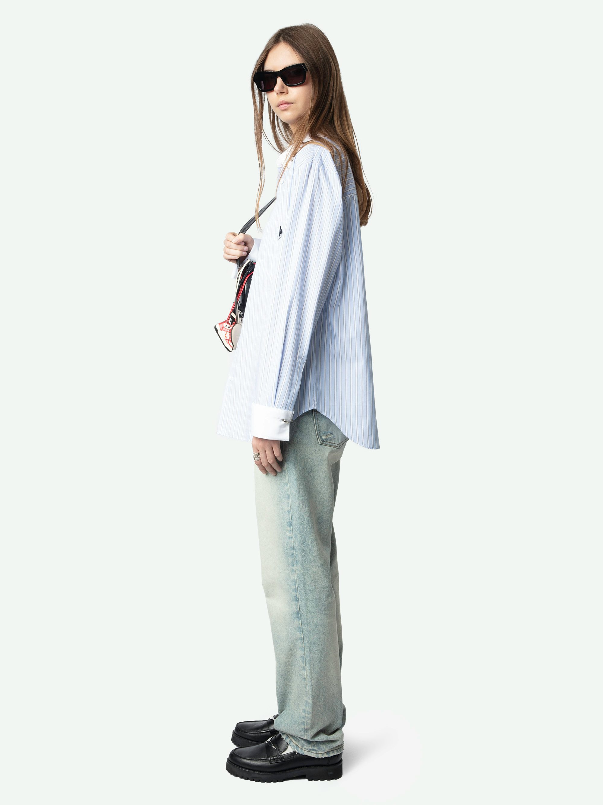 Camicia Morning - Camicia oversize in popeline a righe con polsini a contrasto, maniche lunghe e tasca sul petto.